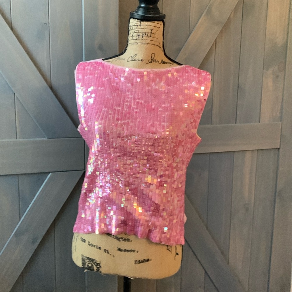 Vintage Pink sequin party sweater, size L